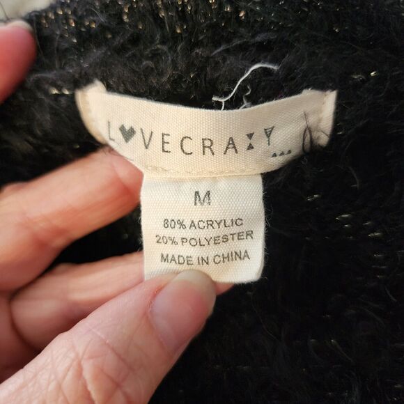 LOVE CRAZY Black Gold Metallic Fluffy‎ soft Button Up Long Sleeve Sweater Size M - Picture 5 of 5